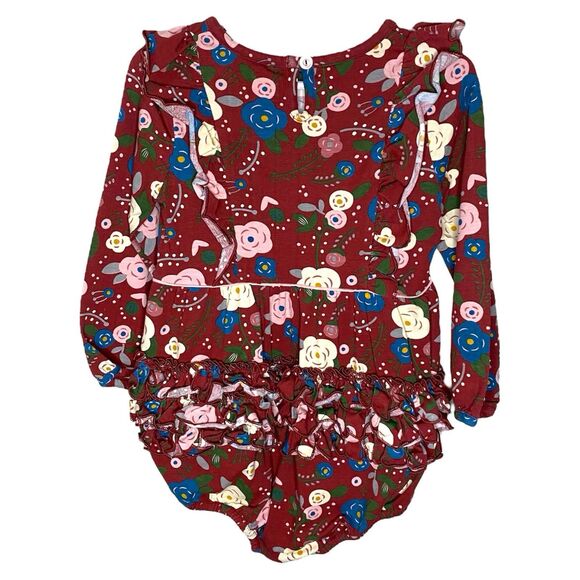 Ruffle Butts Maroon Floral Long Sleeve Bubble Romper Size 2T - Picture 2 of 7
